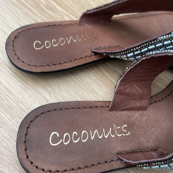 Coconuts Leather Beaded Brown and Beige Sandals Size 9 - Picture 5 of 10